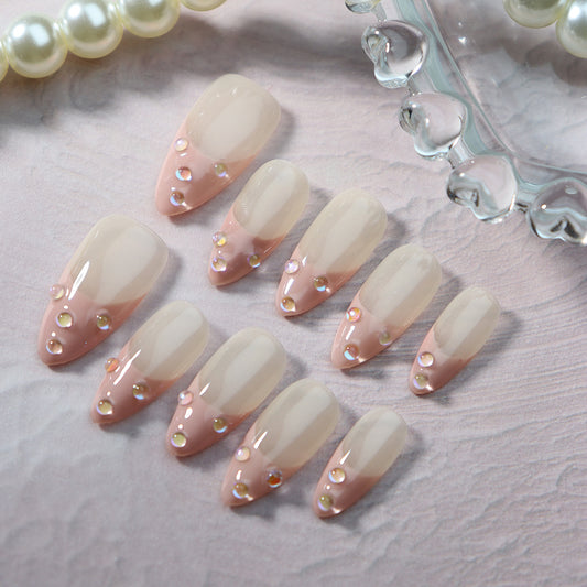 Sweet Bubbles French Tip Handmade Almond  Nails  A608 - NoirNail