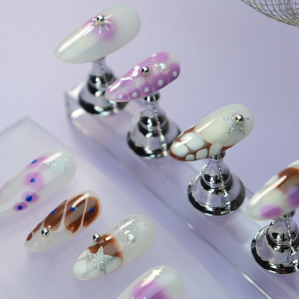 Crimson Hexagram Handmade Almond  Nails  A924