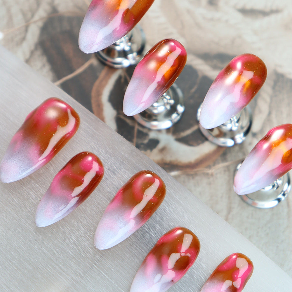 APT Night Light Handmade Almond Press on Nails  A1045