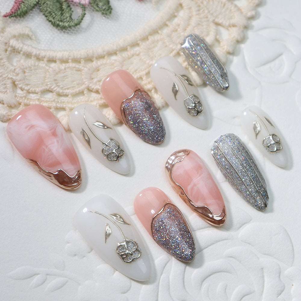 Beach Rose  Handmade Almond  Nails A792