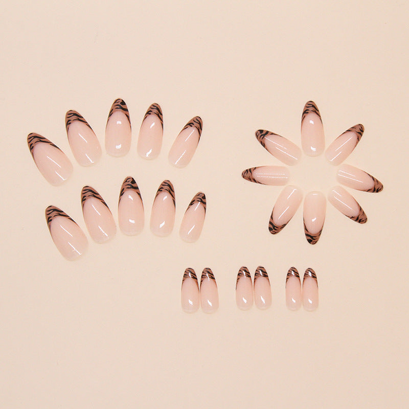 Zebra Print Clean French Almond 24PCS Free Size Press on Nails W1775
