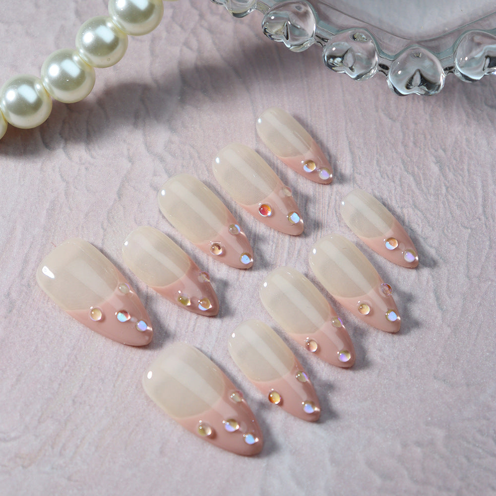 Sweet Bubbles French Tip Handmade Almond  Nails  A608 - NoirNail