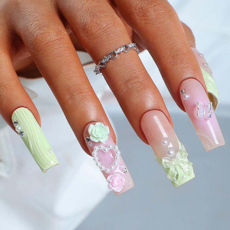 Love Bow Roses Square Press On Nails - NoirNail