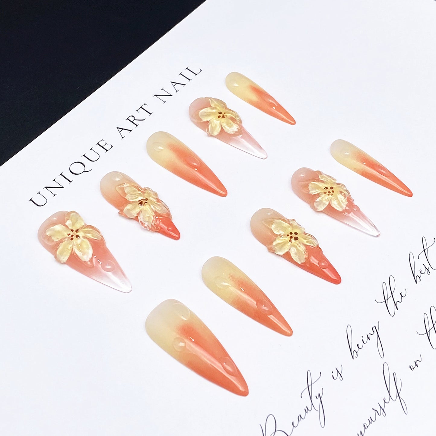 Coral Lily Handmade Stiletto Press on Nails A11018