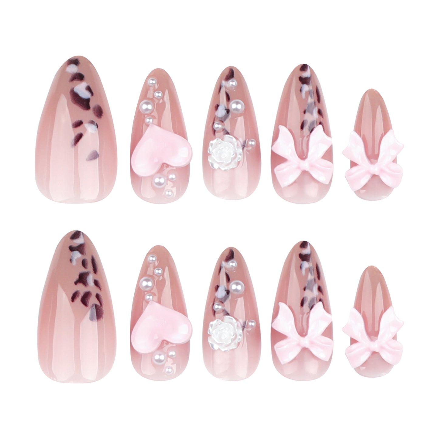 Leopard French Stiletto 24PCS Free Size Press on Nails JP3432