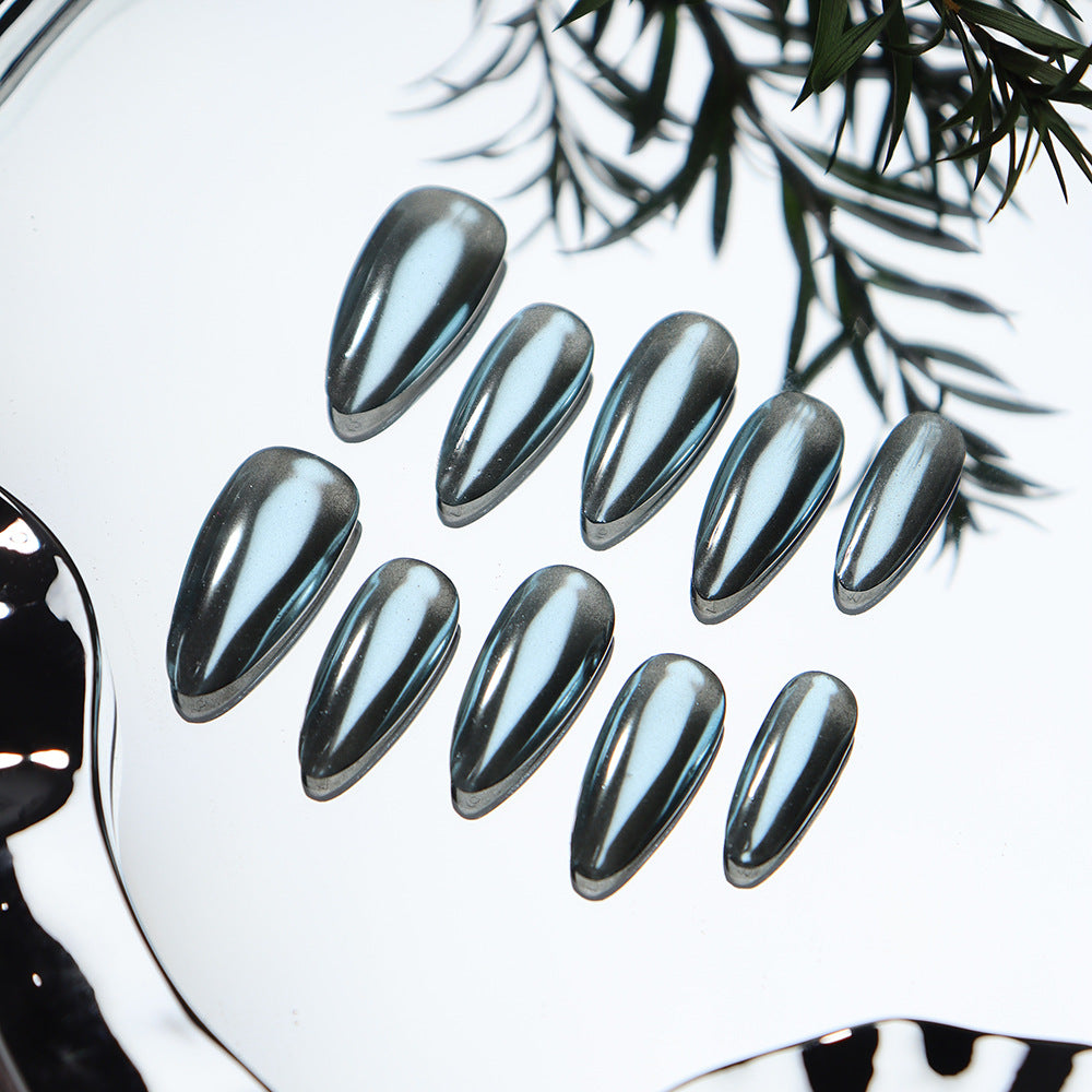 Tahitian Black Pearl Handmade Almond  Nails  A474 - NoirNail