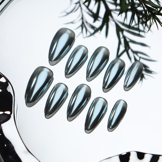 Tahitian Black Pearl Handmade Almond  Nails  A474 - NoirNail