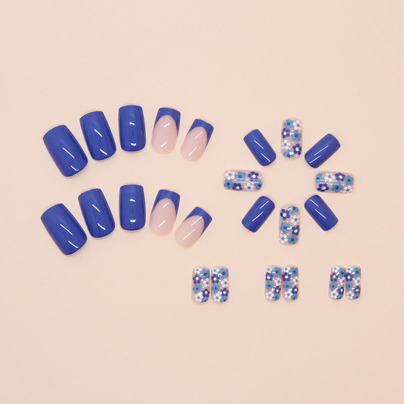 Blue Wildflowers Square 24PCS Free Size Press on Nails W1688