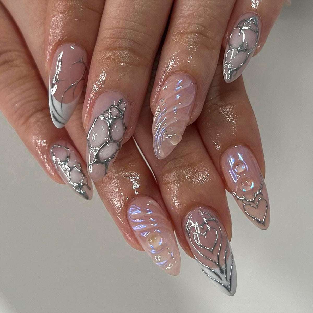 3D Water Ripple  Pink Stiletto Series Press on Nails