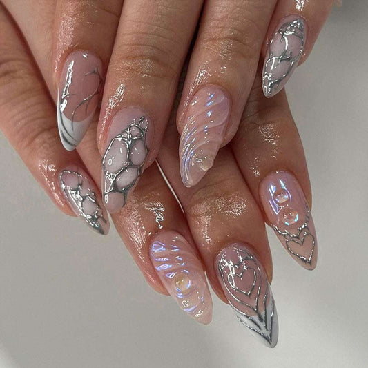 3D Water Ripple  Pink Stiletto Series Press on Nails