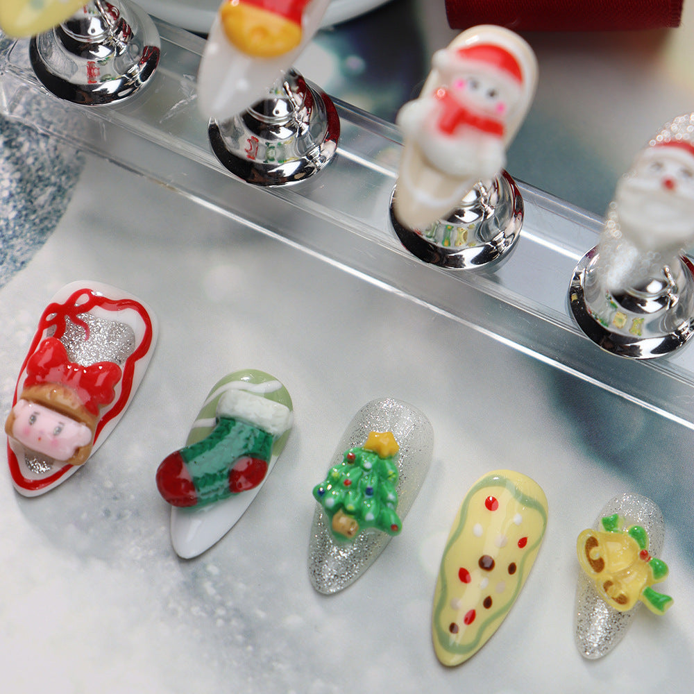 3D Santa Claus Handmade Almond Press On Nails A1042