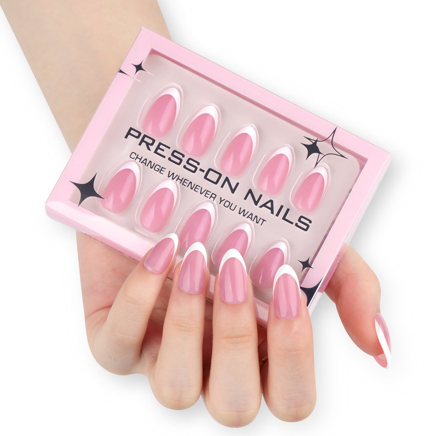 Classic French Tip Almond 30PCS Free Size Press on Nails GD22