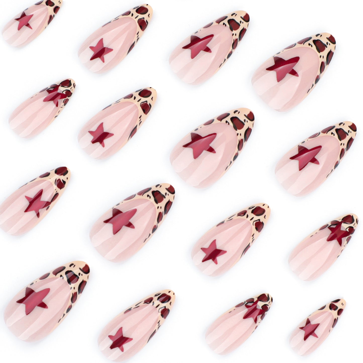 Leopard French Tip Almond 24PCS Free Size Press on Nails JP3574