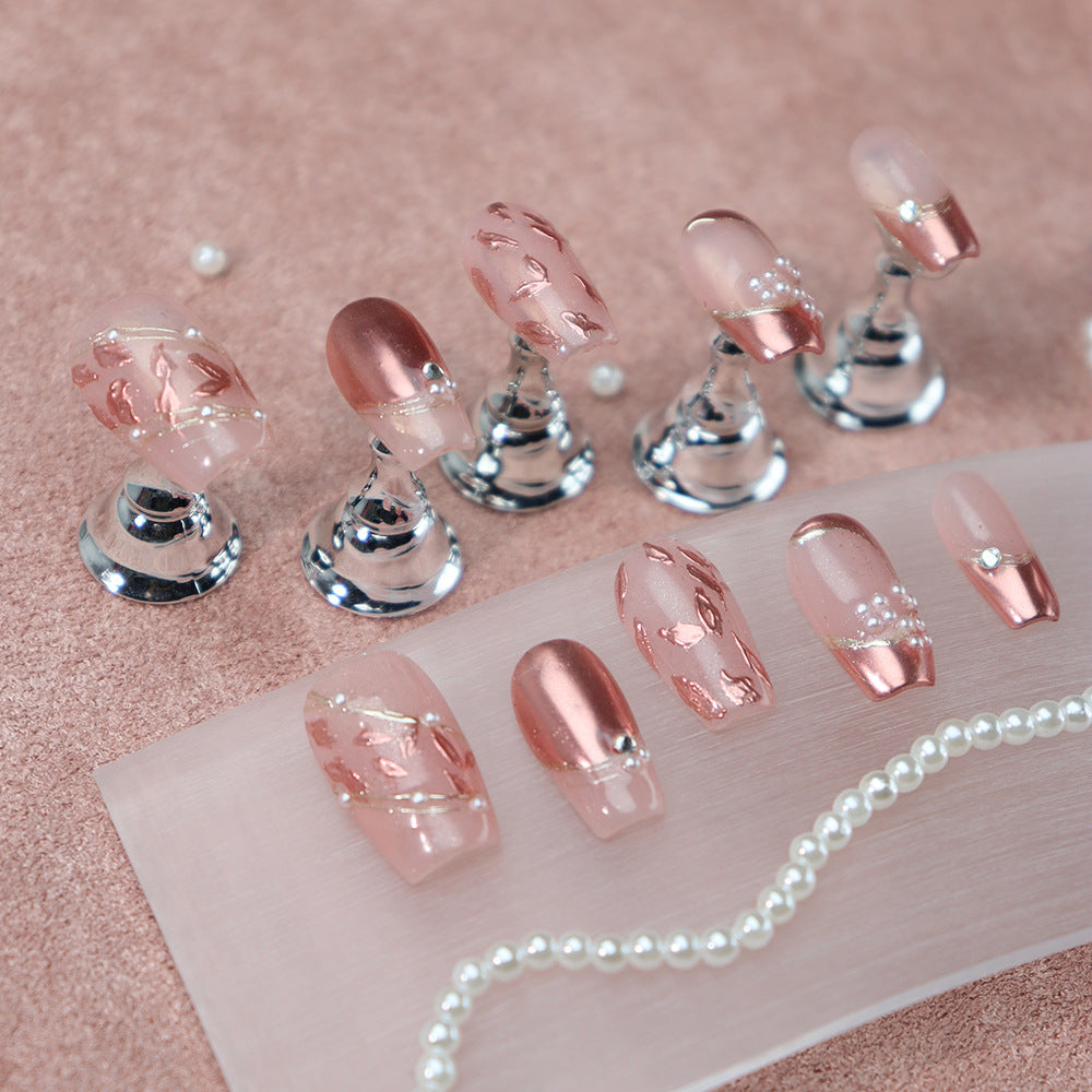 Metal Maple Leaf  French Tip Handmade Coffin Nails A657 - NoirNail