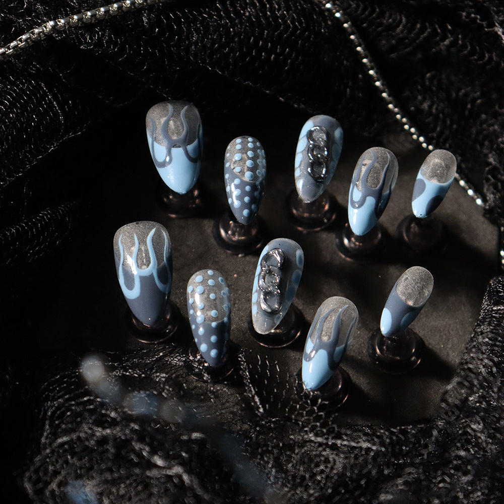 Flame French Tip Handmade Almond  Nails A727 - NoirNail