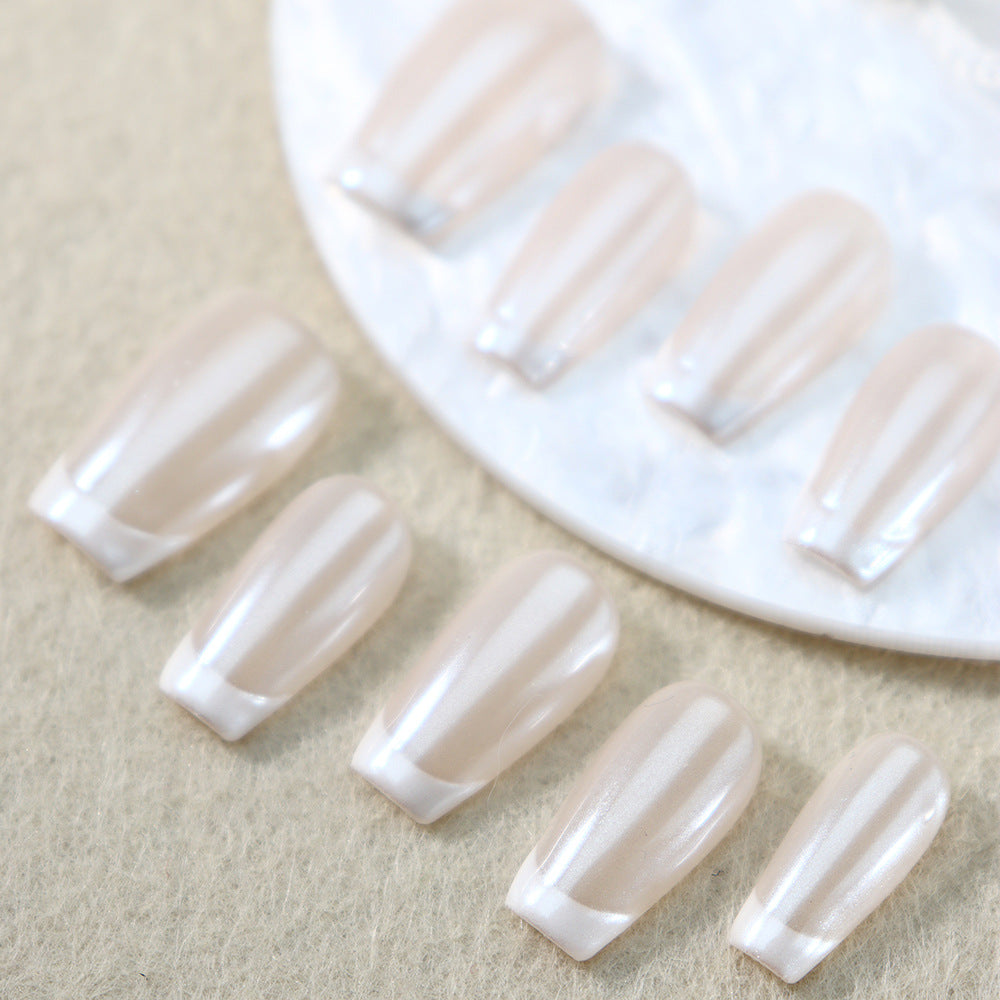 White Wedding Dress French Tip Handmade Coffin Nails A270