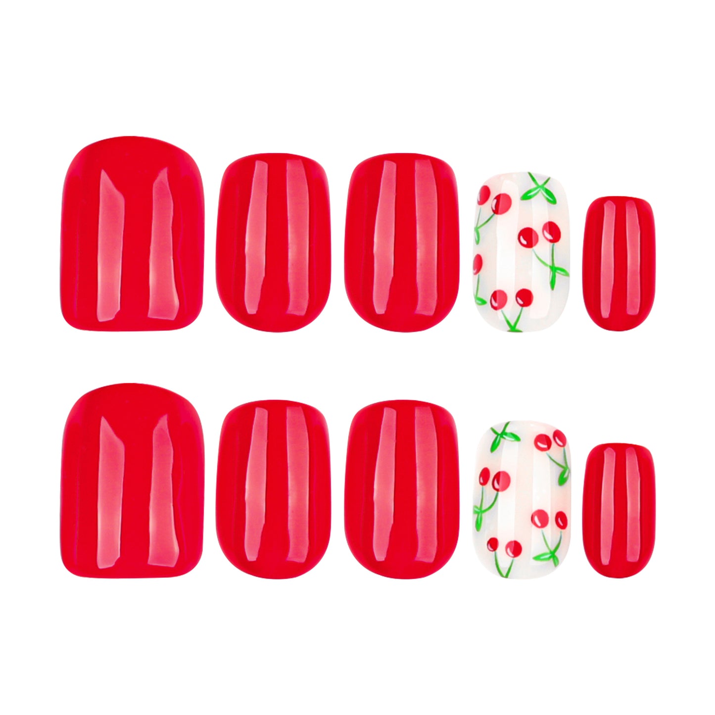 Fresh Cherry Square 24PCS Free Size Press on Nails JP3948