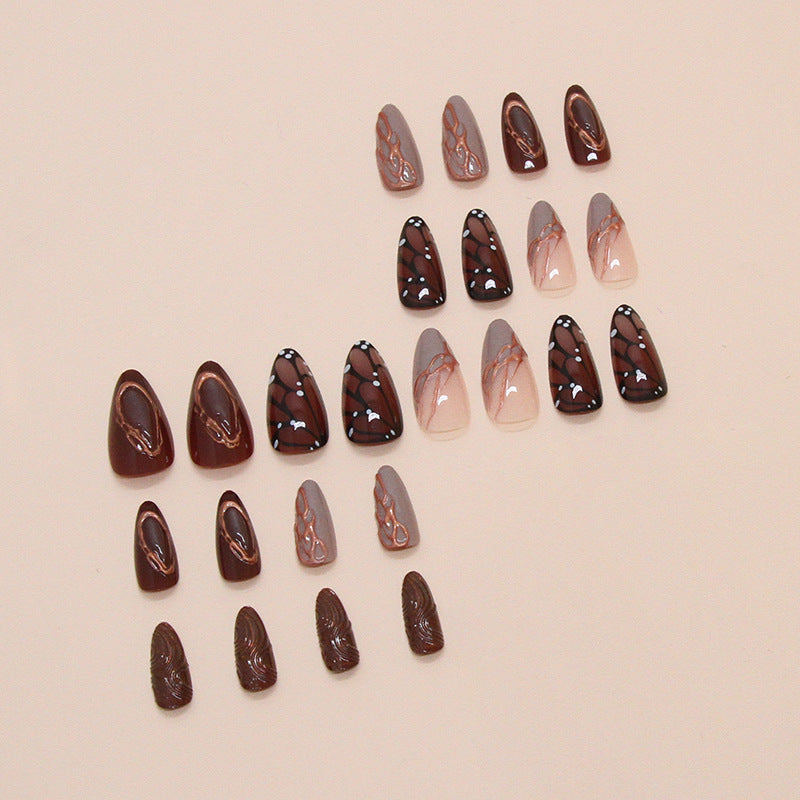 Finch Butterfly Almond 24PCS Free Size Press on Nails W1713