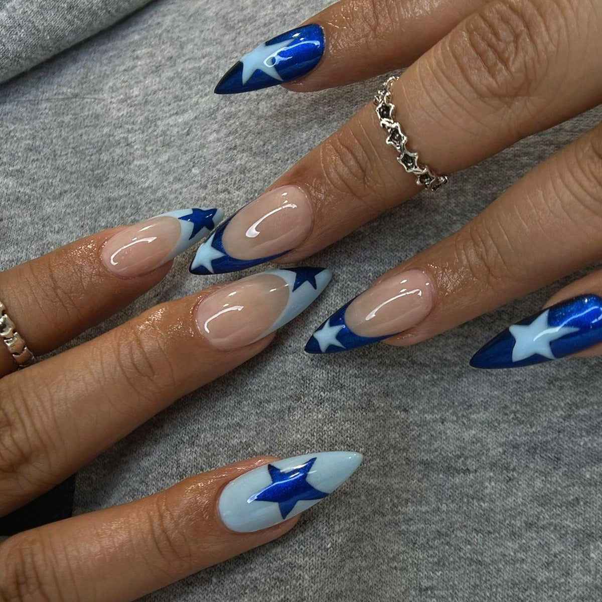 Blue Star Almond French Press On Nails - NoirNail
