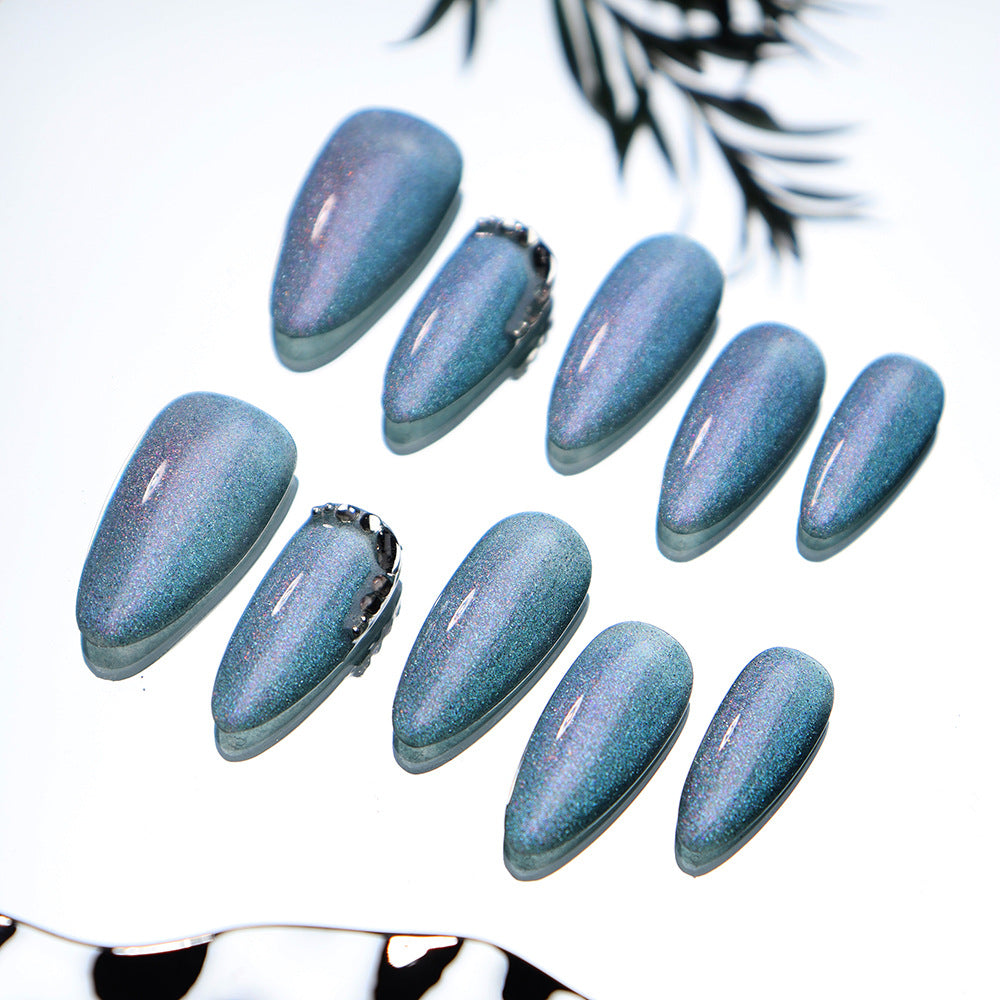 Moonstone Rhinestones  Handmade Almond  Nails A268 - NoirNail