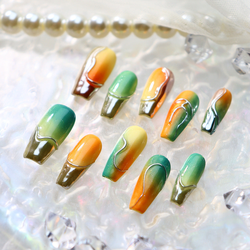 Candy Color Amber Glass Handmade Coffin Press On Nails A743