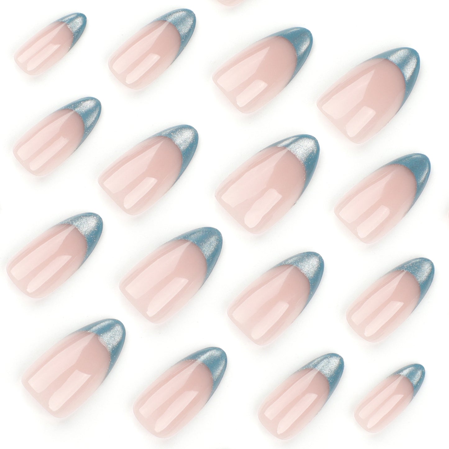 Peppermint Mambo Classic French Tip Almond 24PCS Free Size Press on Nails JP3292