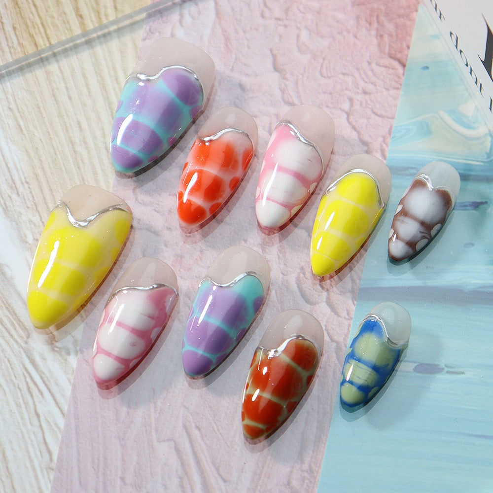 Dopamine Crocodile Pattern Handmade Almond  Nails  A624 - NoirNail