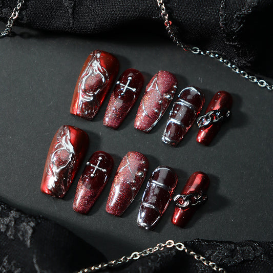 Shaking wine glass French Tip Y2K  Handmade Coffin Nails A804 - NoirNail