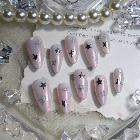 Pink Starburst Y2K Handmade Almond  Nails A717 - NoirNail