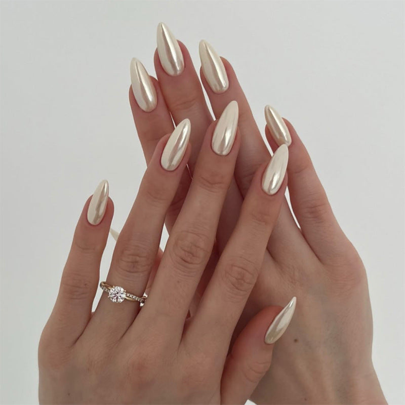 Classic Cream Almond 24PCS Free Size Press on Nails JL0694