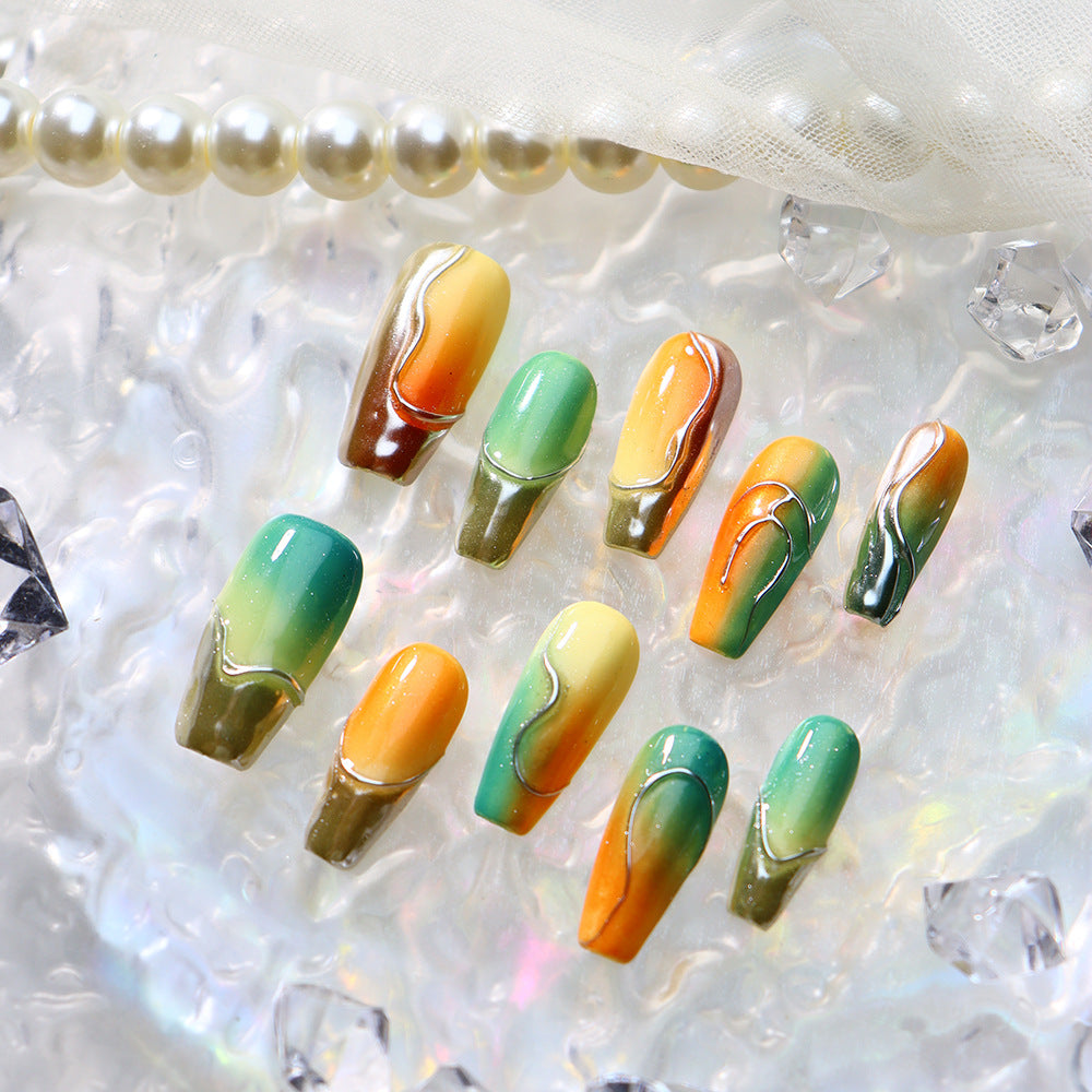 Candy Color Amber Glass Handmade Coffin Press On Nails A743