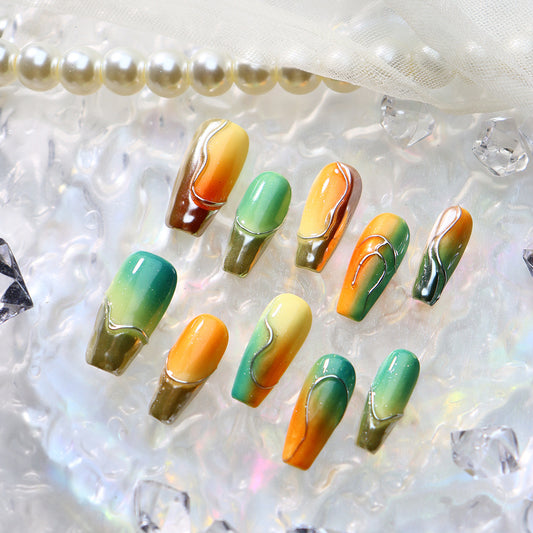 Candy Color Amber Glass Handmade Coffin Press On Nails A743