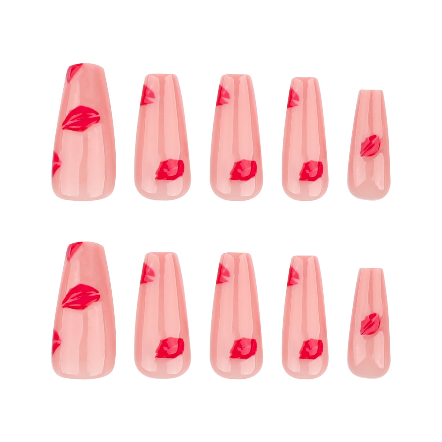 Hot Red Lip Print Coffin 24PCS Free Size Press on Nails JP3627