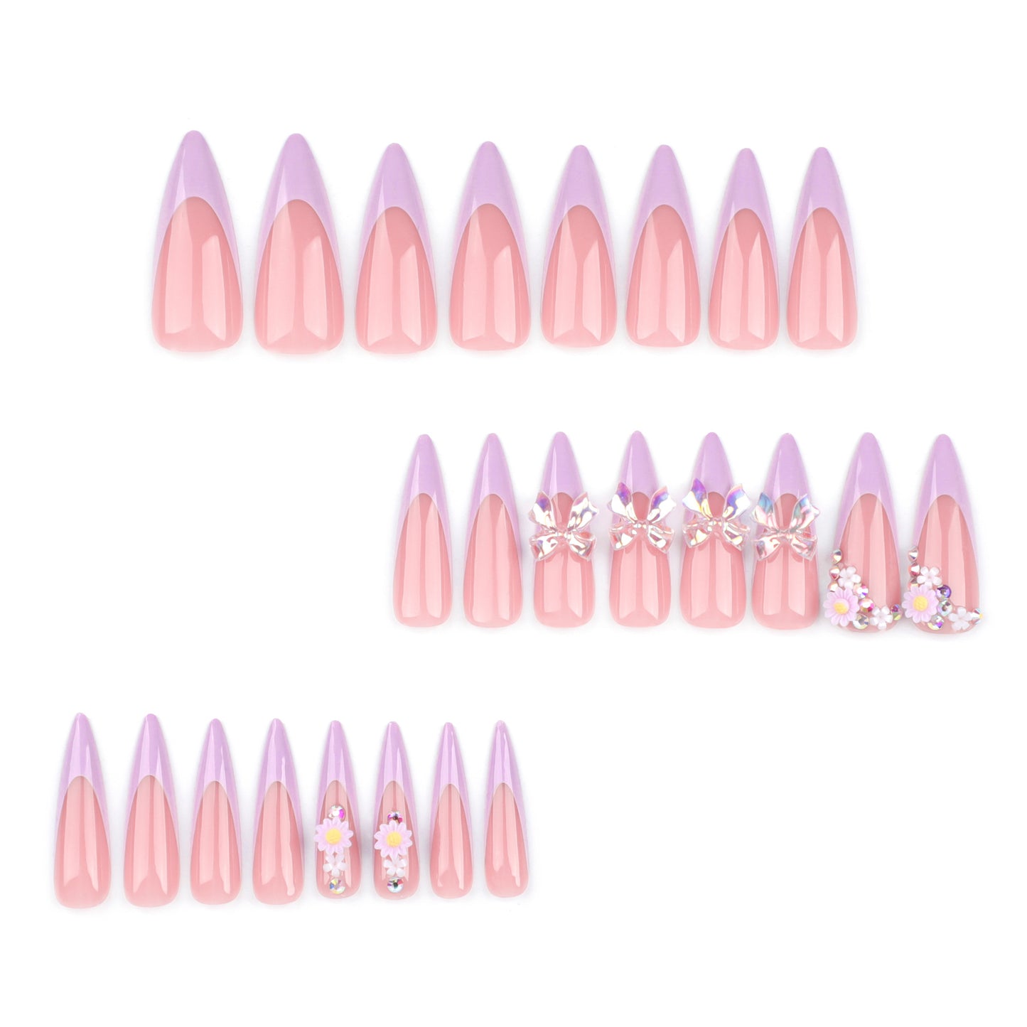 Garden Butterfly Stiletto 24PCS Free Size Press on Nails JP3393