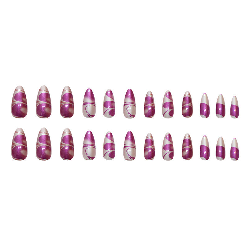 Violet Blooming Flowers Almond 24PCS Free Size Press on Nails W1834