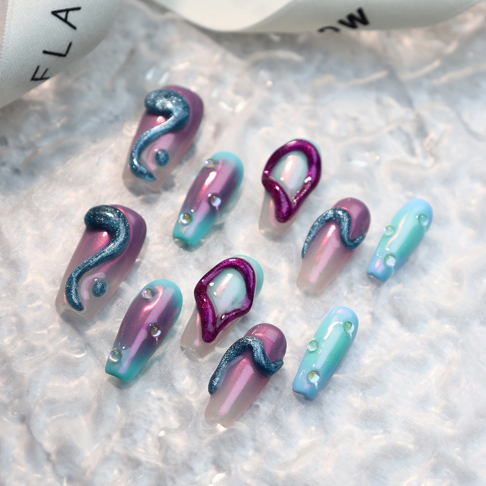 Green Snake Y3K Handmade Coffin Press on Nails A770