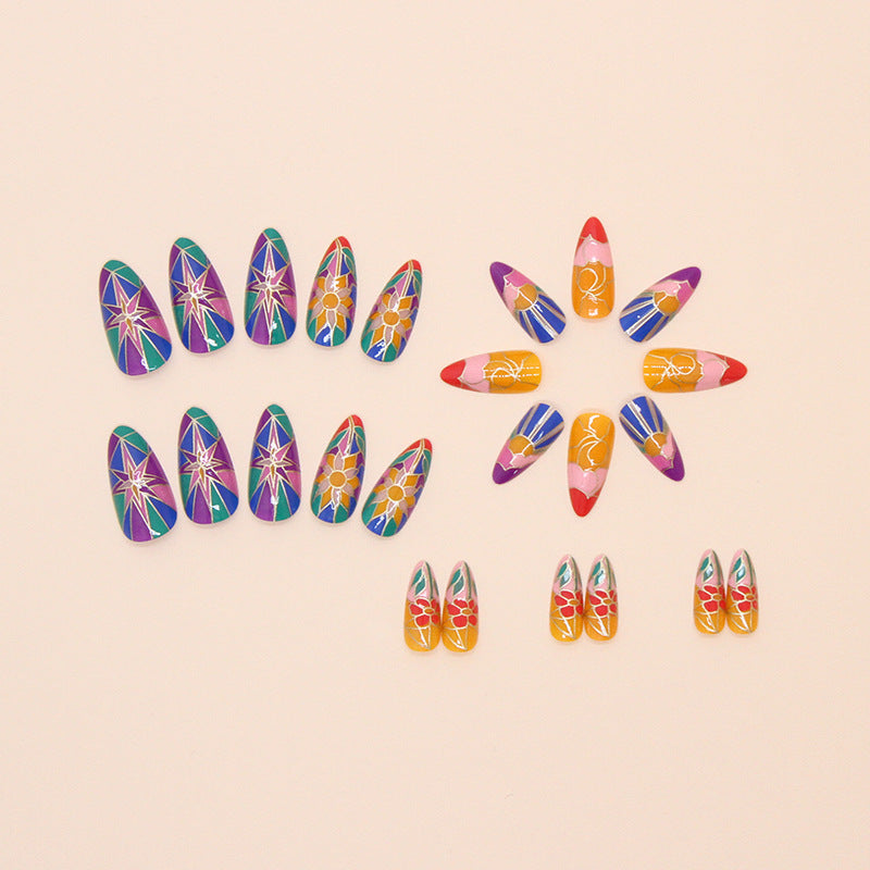 Gothic enamel glass Almond 24PCS Free Size Press on Nails W1753