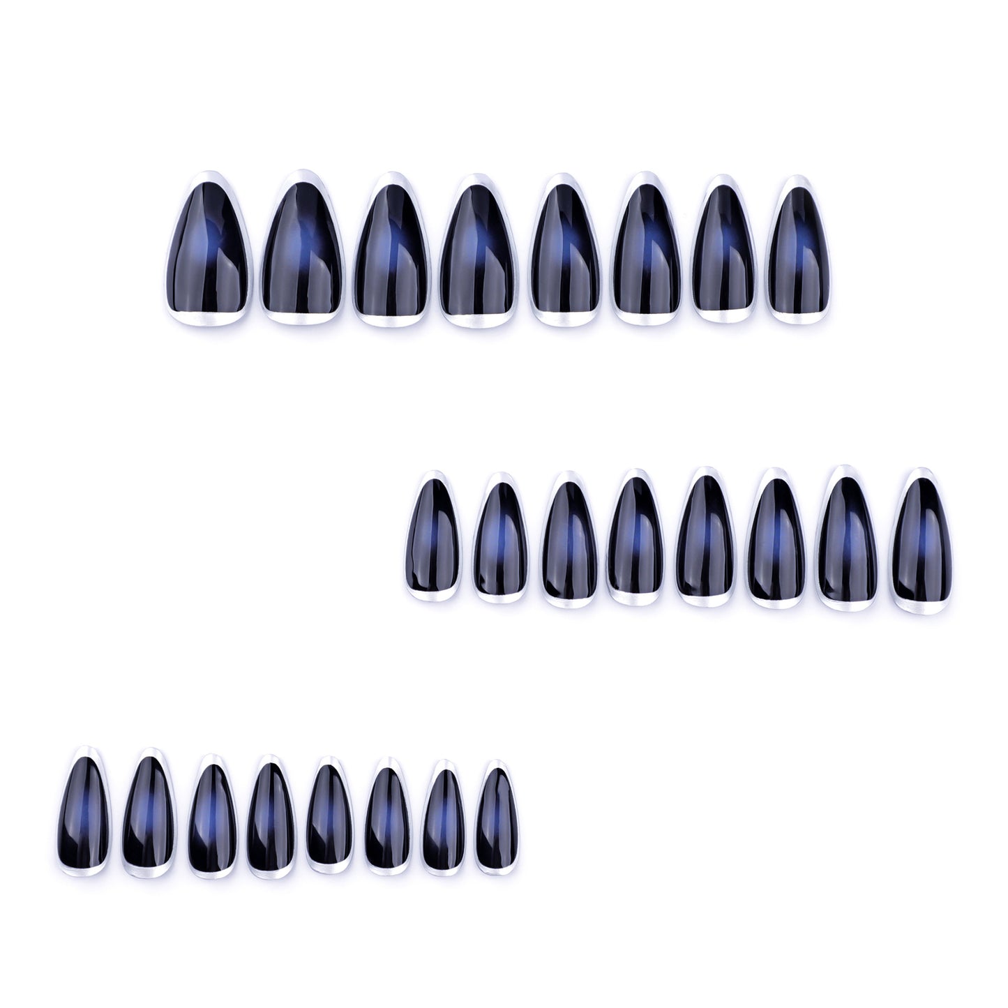 Metallic Outline French Almond 24PCS Free Size Press on Nails JP3566