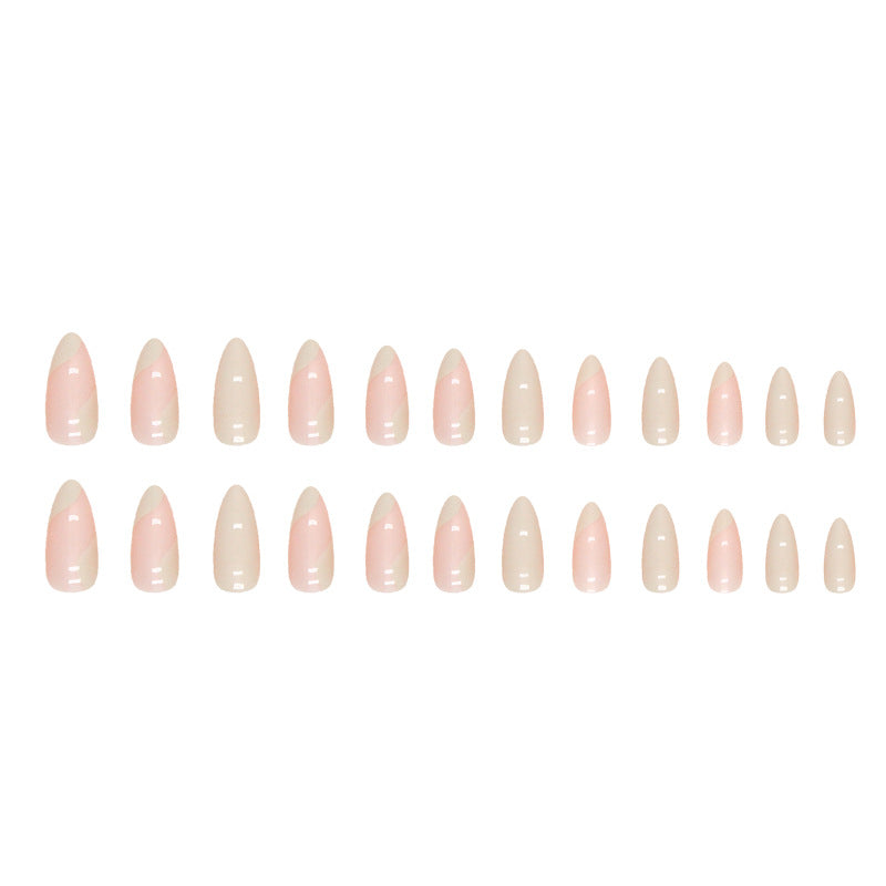 Freshwater Pearls French Tip Almond 24PCS Free Size Press on Nails W690