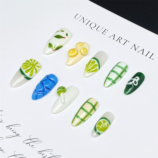 Fruit Platter Handmade Almond Press on Nails A10116