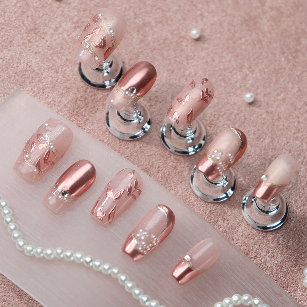 Metal Maple Leaf  French Tip Handmade Coffin Nails A657 - NoirNail