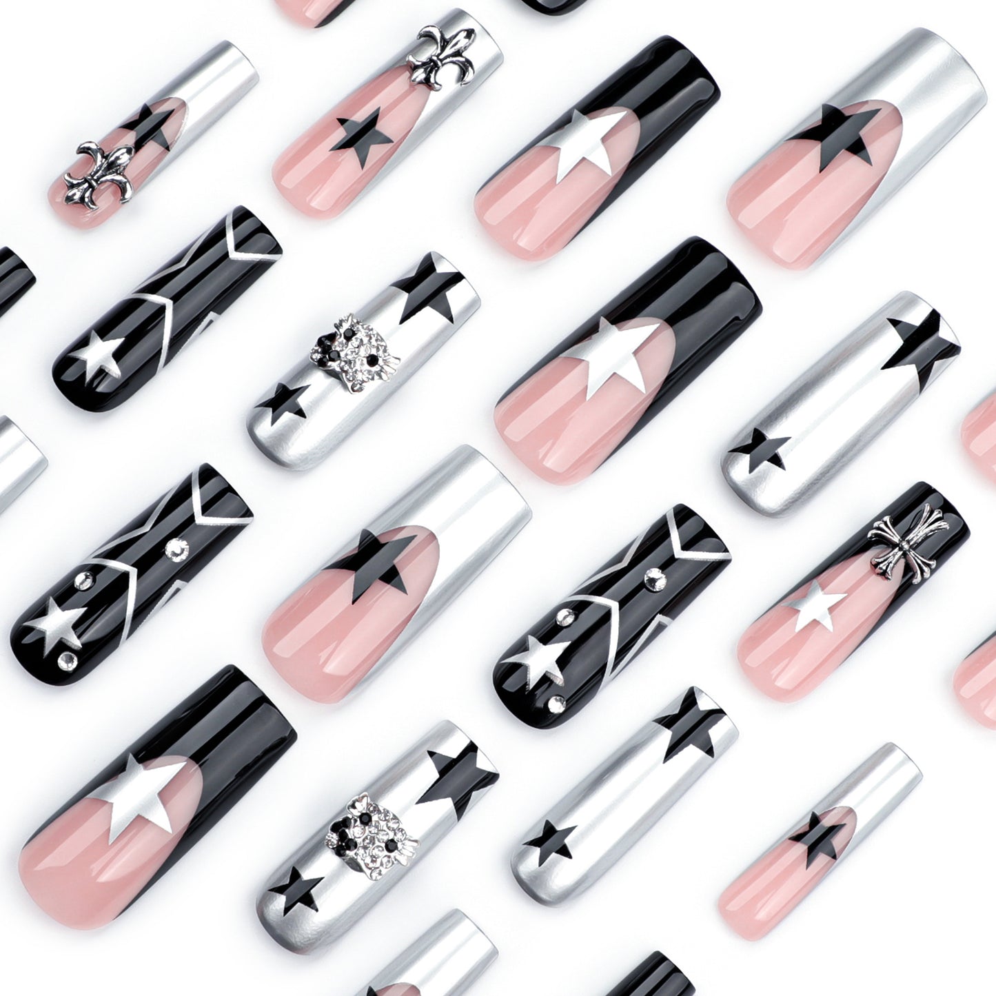 Future Metallic Hello Kitty Duck 24PCS Free Size Press on Nails DIY68