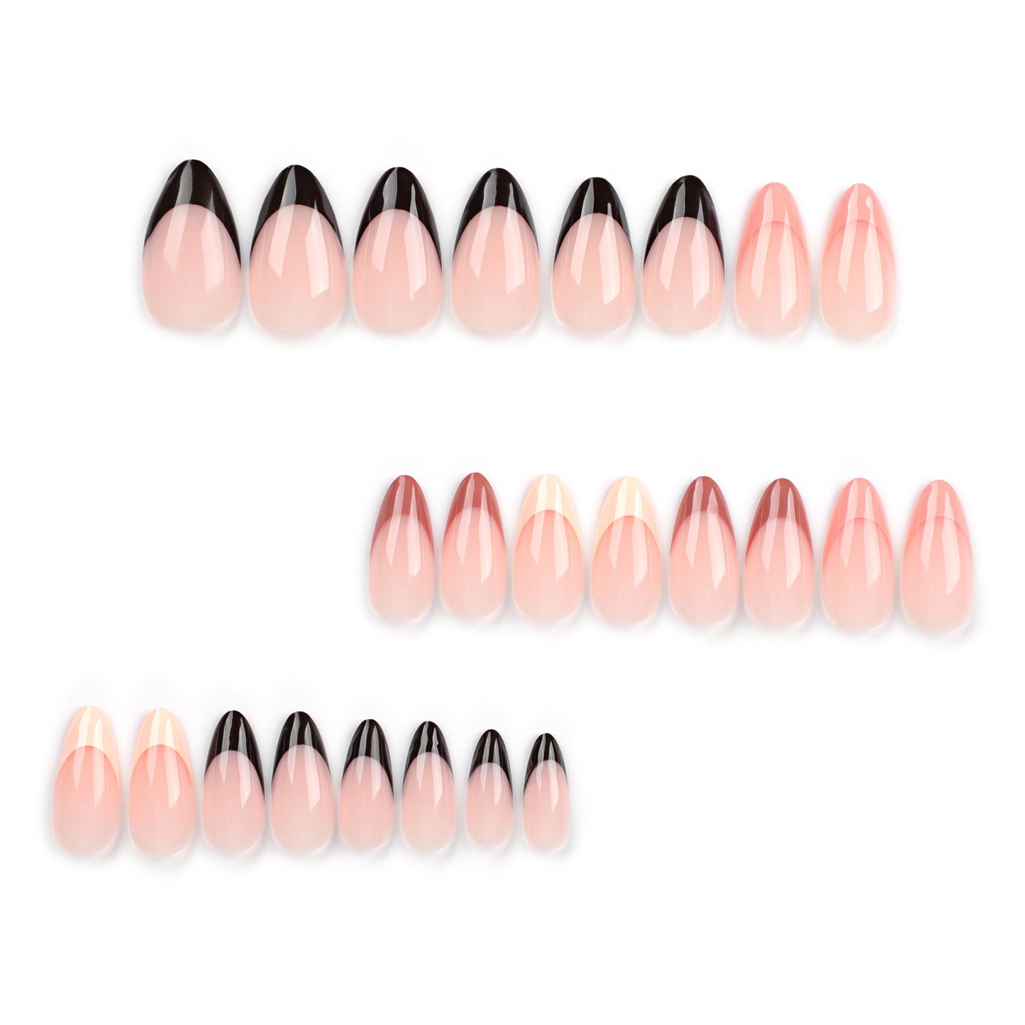 Classic Maillard French Tip Almond 24PCS Free Size Press on Nails JP2916