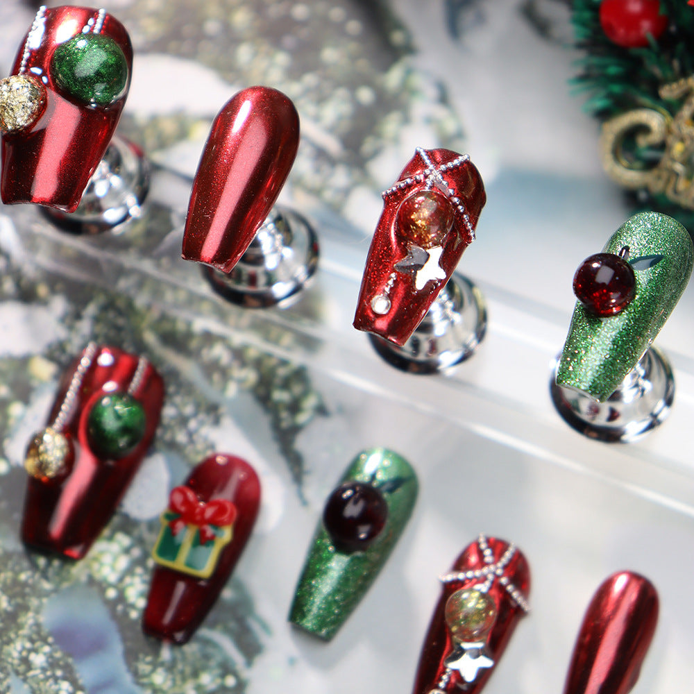 Colorful Christmas bulbs Handmade Coffin Press On Nails A1030