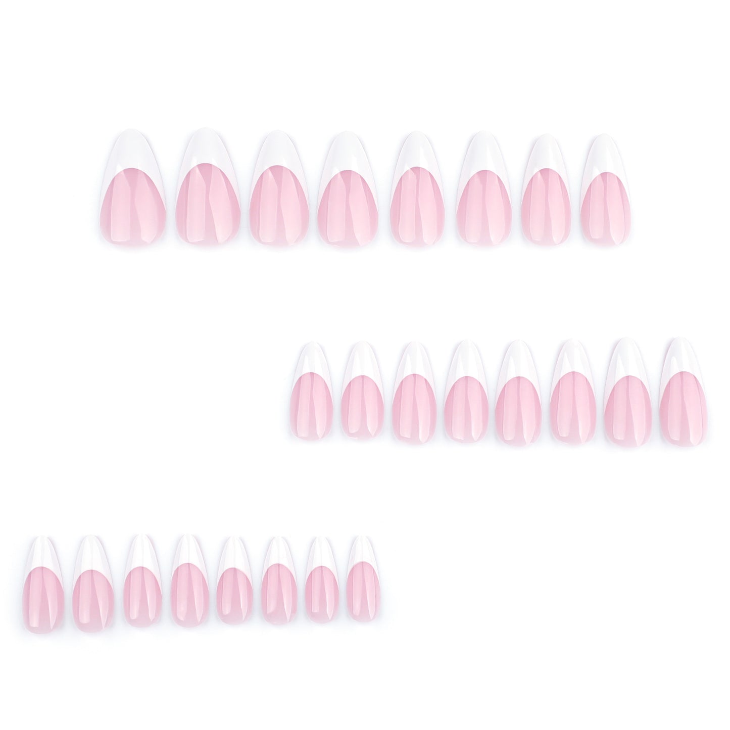 White Classic French Tip Almond 24PCS Free Size Press on Nails JP3667