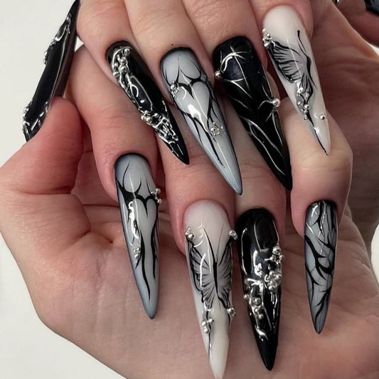 Rock Punk Butterfly Stiletto 24PCS Free Size Press on Nails JP3340