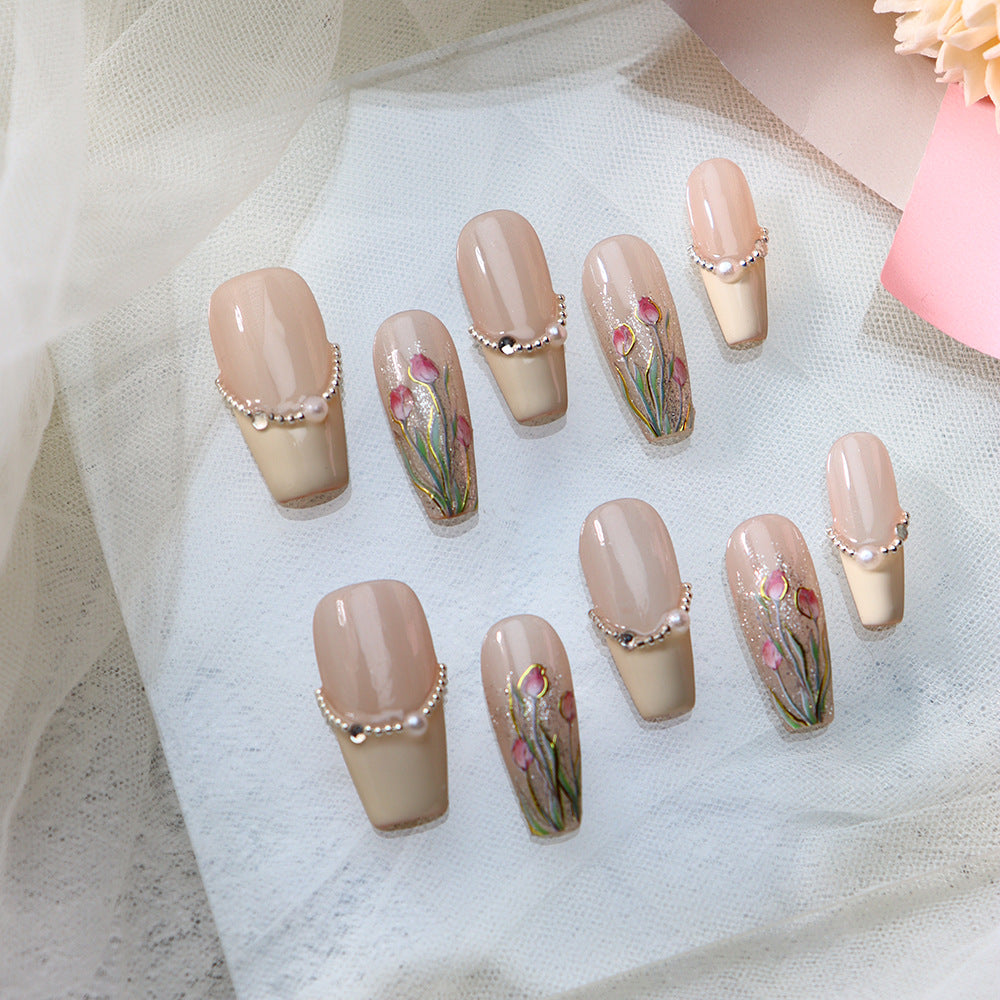 Tulips in the sun deep French Handmade Coffin Press On Nails A431
