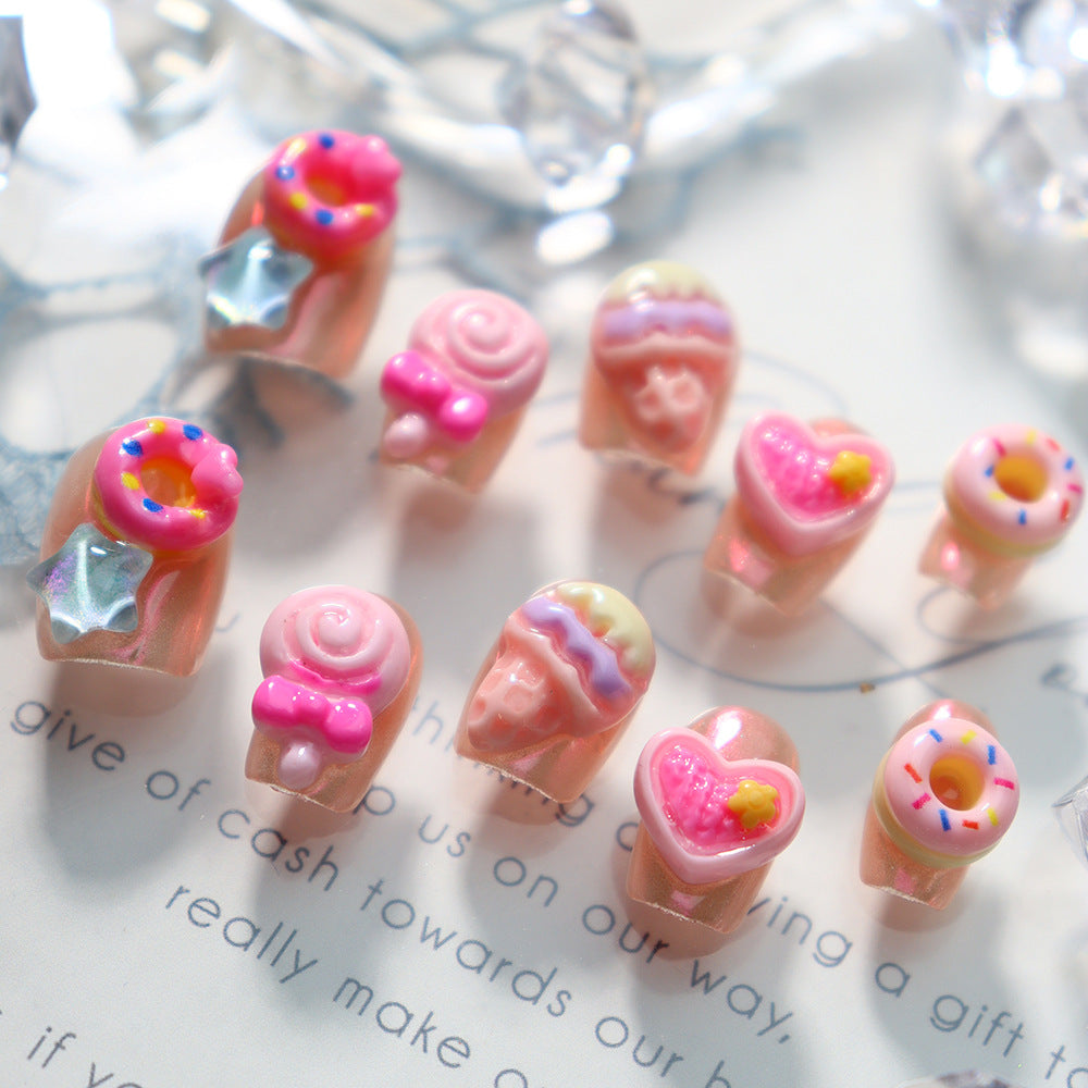 Donuts and Lollipops Handmade Square Nails A737