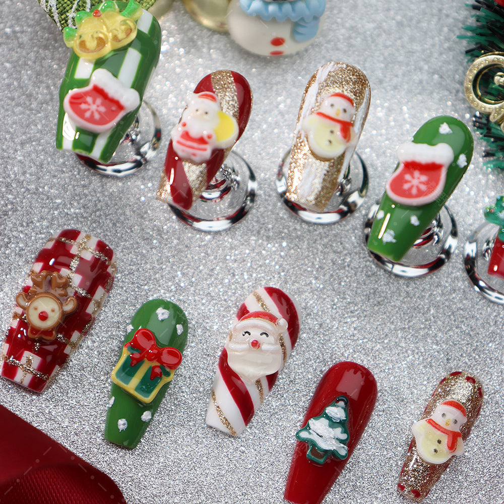 Santa Claus and Elk Handmade Coffin Press On Nails A936