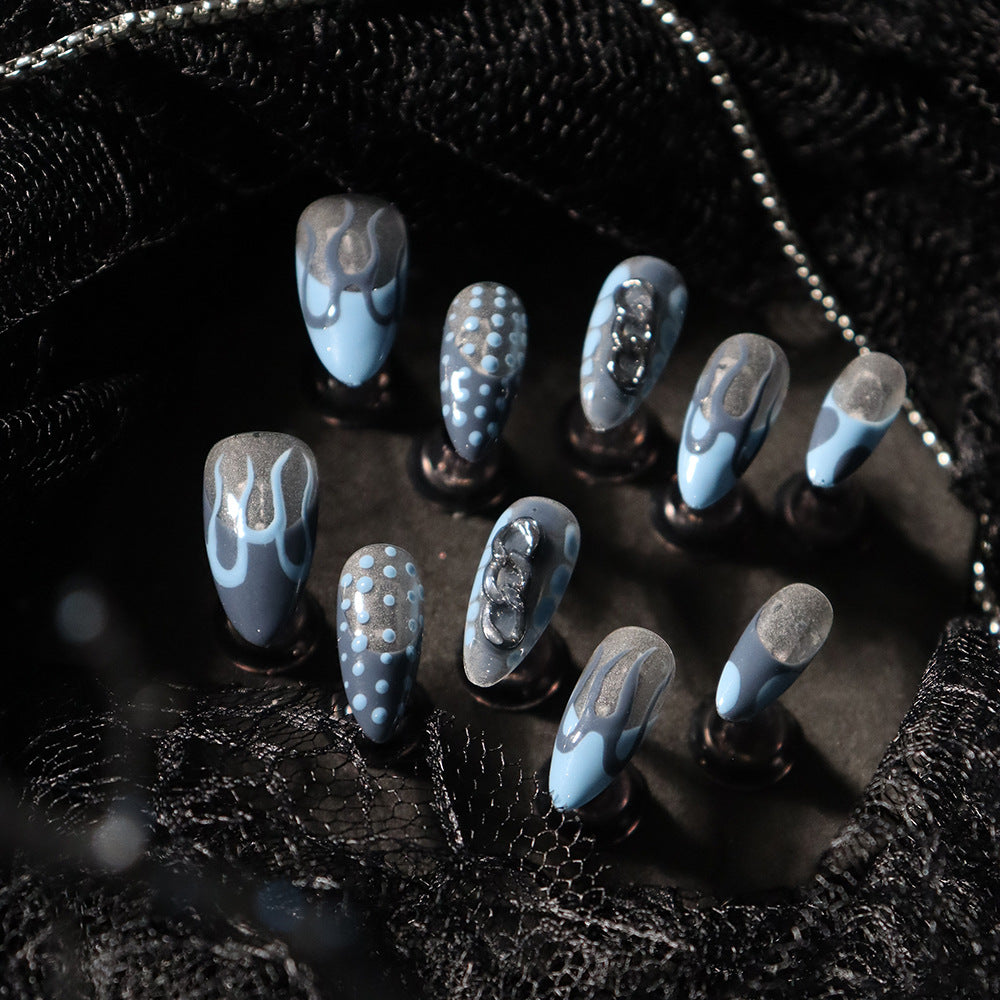 Flame French Tip Handmade Almond  Nails A727 - NoirNail